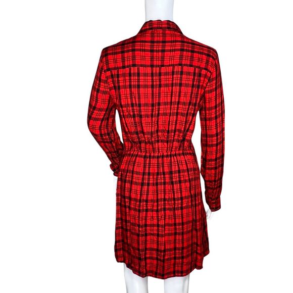 Express‎ Dress Womens XS Red Black Plaid Shirt Dress Twist Front Office Casual - Picture 4 of 9
